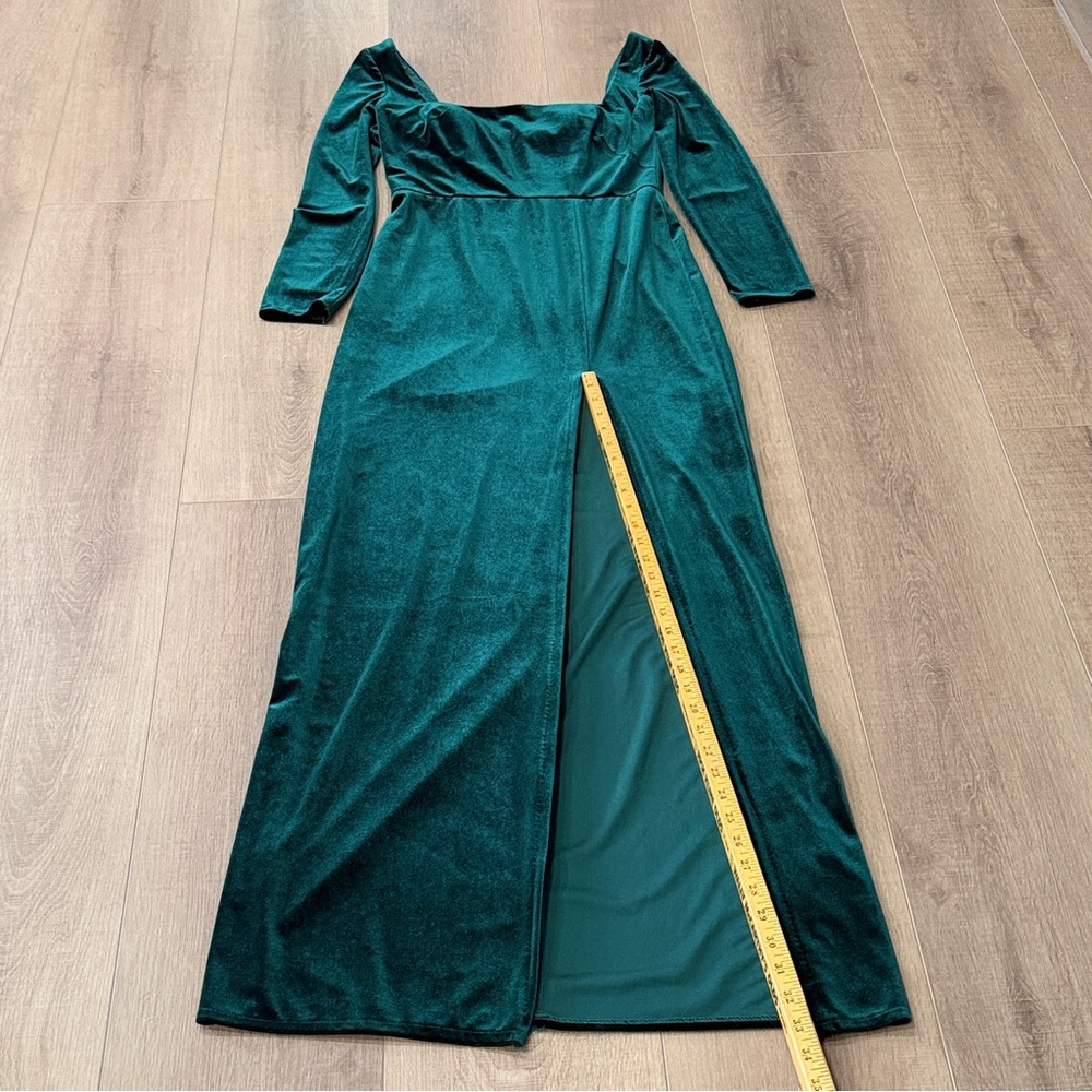 JENNY YOO Rachel Velvet Emerald Green SquareNeck Dress Gown 35" Bust Prom Bridal - Picture 6 of 16